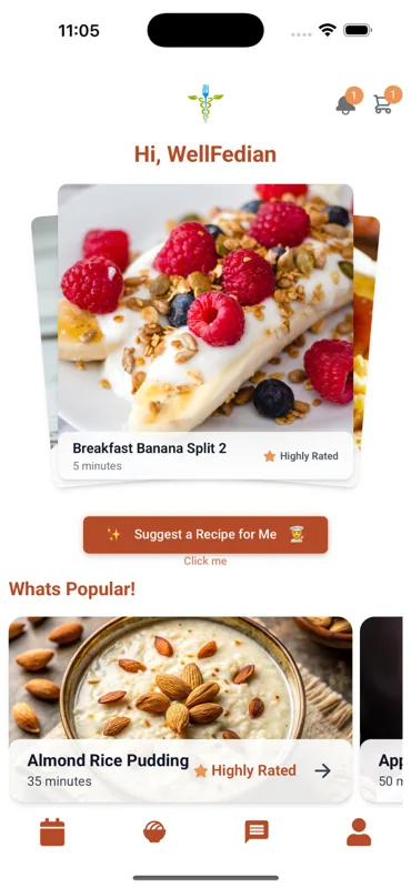 Wellfed app showing personalized recipes and meal planning