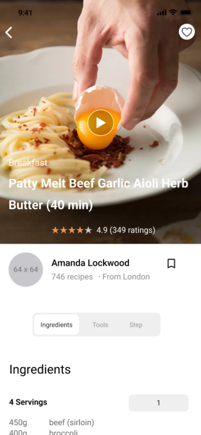 App screenshot showing recipe feed